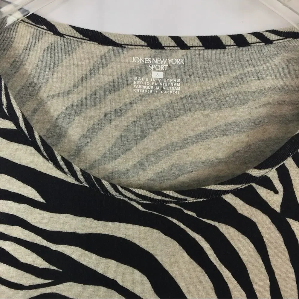 Jones NY Zebra Animal Print Tee Shirt 100% Cotton 3/4 Sleeve Top - Picture 4 of 5